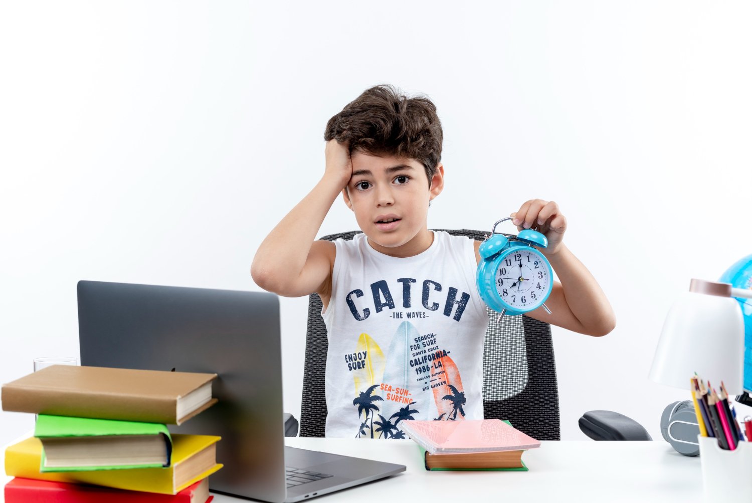 Child with ADHD focused at homework desk after focus routine